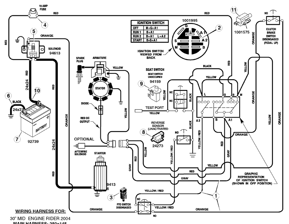 Electrical System Diagram and Parts List for 309001X08A 2009 Briggs and Stratton Lawn Tractor